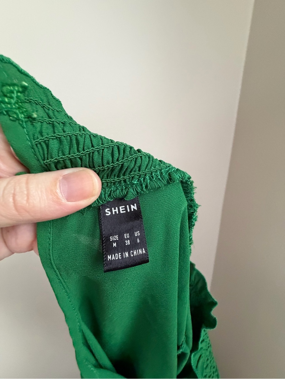 Emerald Green Ruffle Sleeve Smocked Neck Blouse - Picture 3 of 3